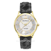 BONIA BNB10771-1213 Black Gold Sappire Crystal Leather Strap